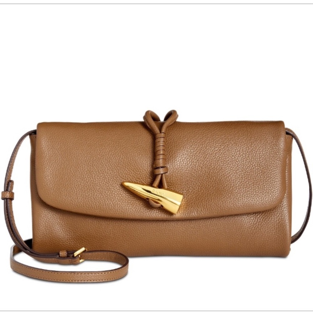 DKNY brown East-West Pebbled Leather oversized clutch or shoulder bag– NWT
